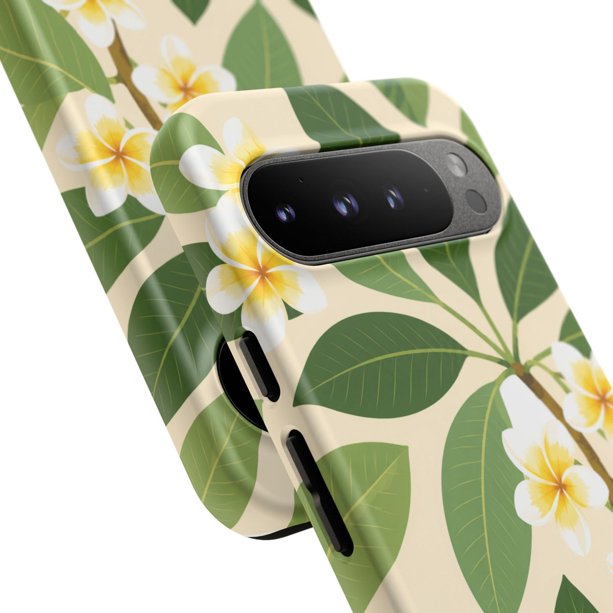 Plumeria Floral Tough Phone Case - Tropical Yellow White Flower Protective Cover