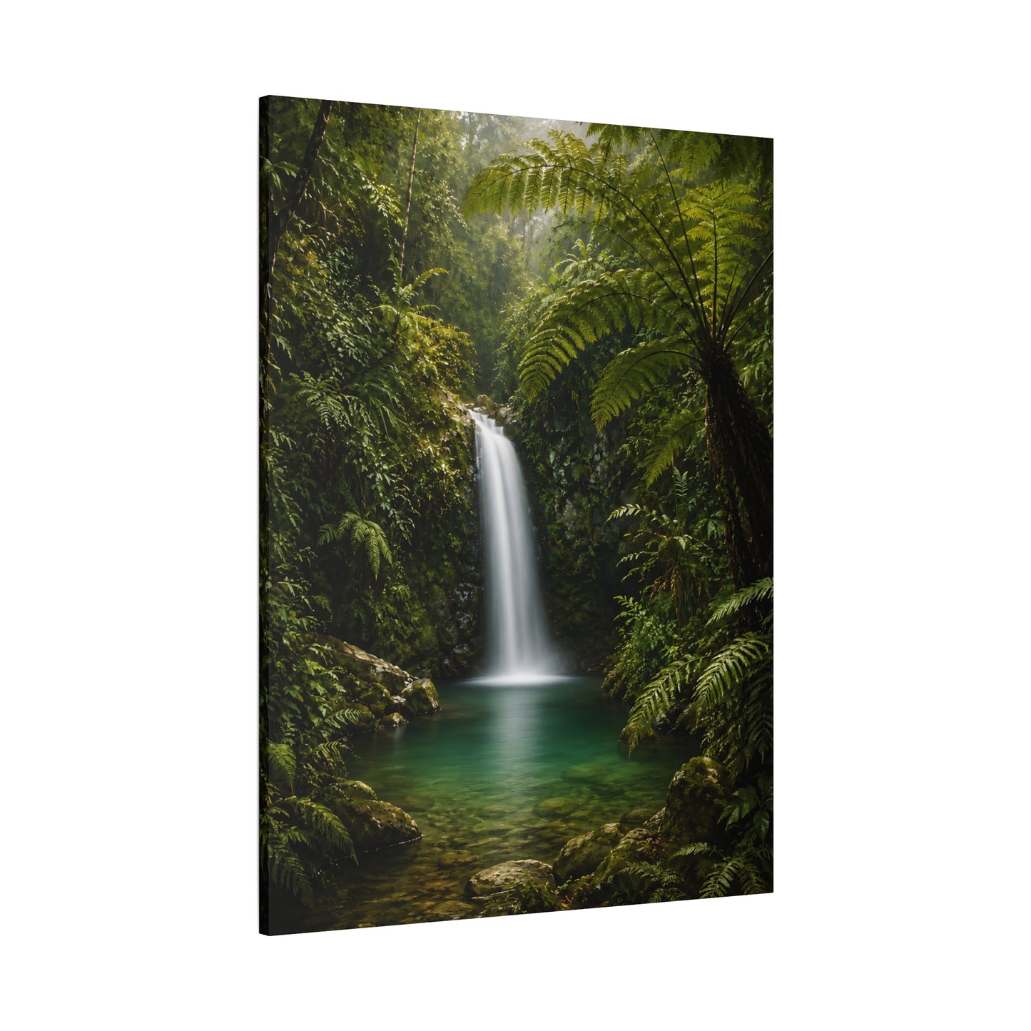 Tropical Waterfall Canvas Print — Lush Green Rainforest Wall Art