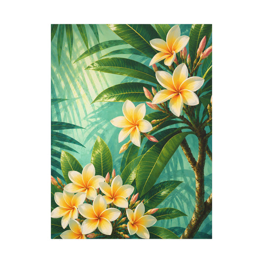 Tropical Plumeria Canvas Wall Art – Yellow Frangipani Botanical Print