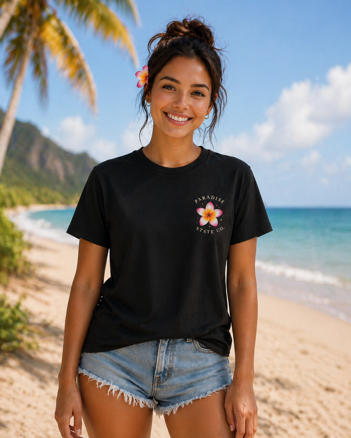 Frangipani Plumeria Tee — Floral 'Paradise State Co.' Graphic T‑Shirt