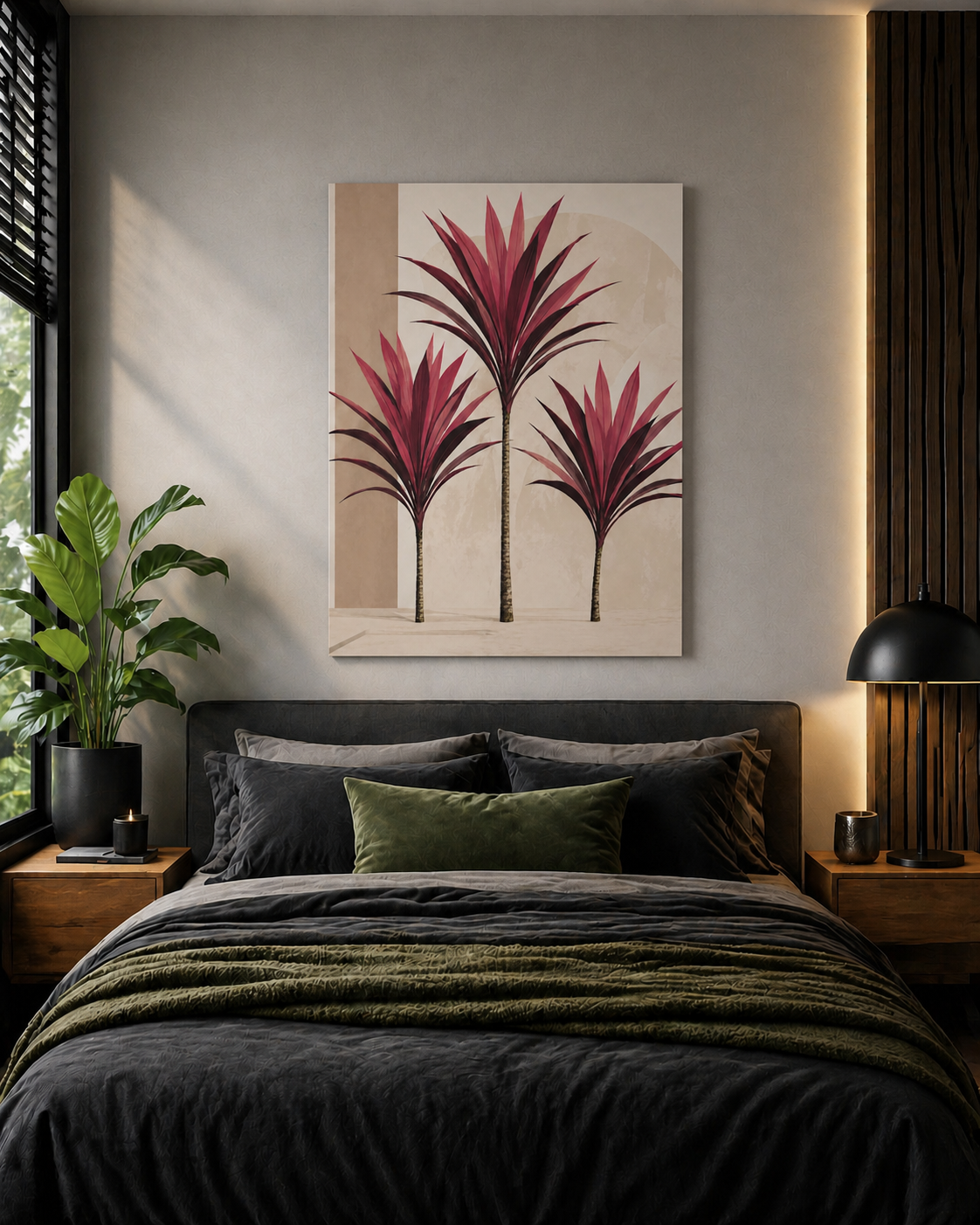 Tropical TI plant Cordyline Canvas Wall Art — Pink Botanical Matte Stretched Print