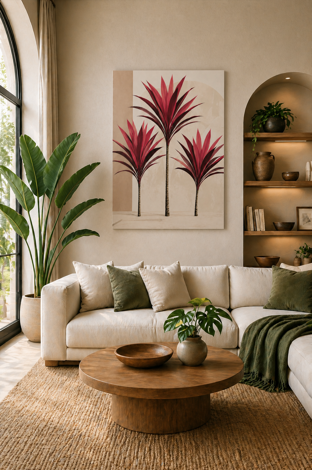 Tropical TI plant Cordyline Canvas Wall Art — Pink Botanical Matte Stretched Print