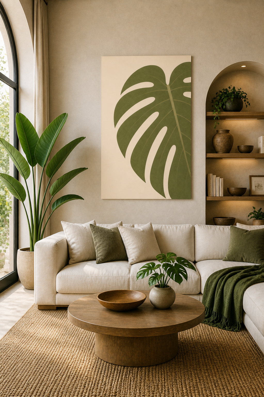 Monstera Leaf Canvas Wall Art — Minimal Botanical Matte Stretched Print (1 of 3)