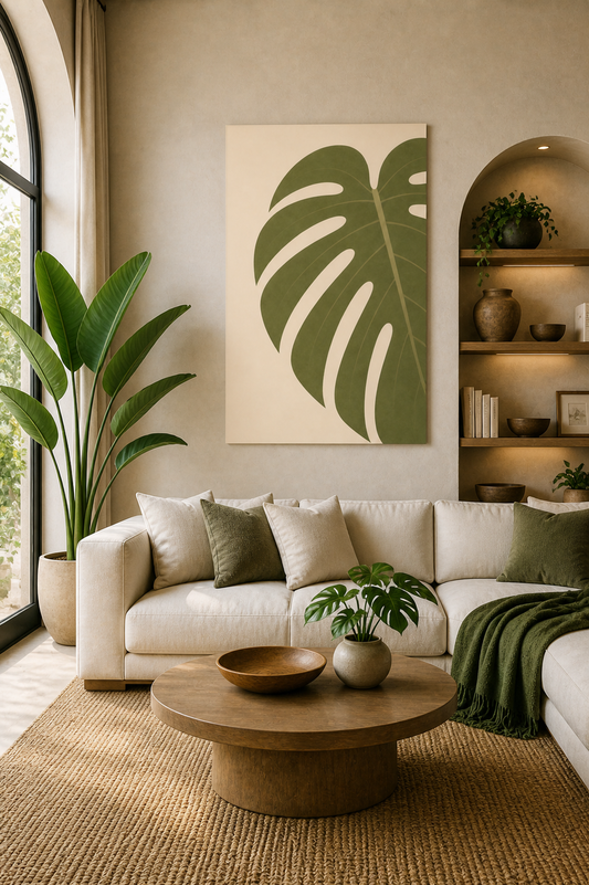 Monstera Leaf Canvas Wall Art — Minimal Botanical Matte Stretched Print (1 of 3)