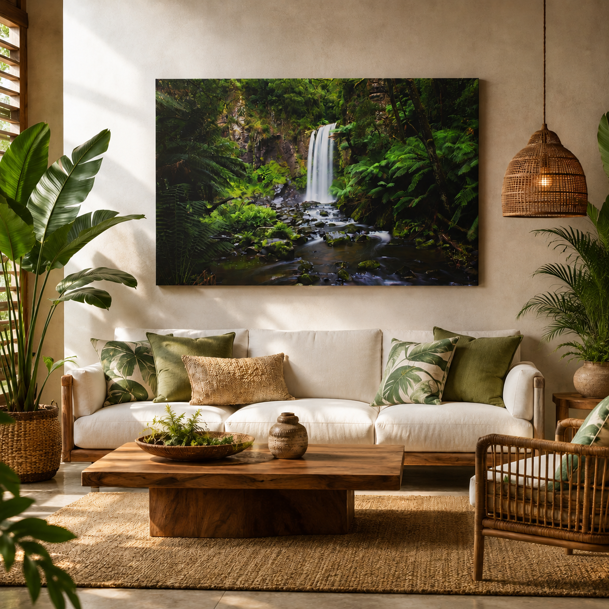 Rainforest Waterfall Matte Canvas Print — Lush Green Nature Wall Art, Stretched 1.25"