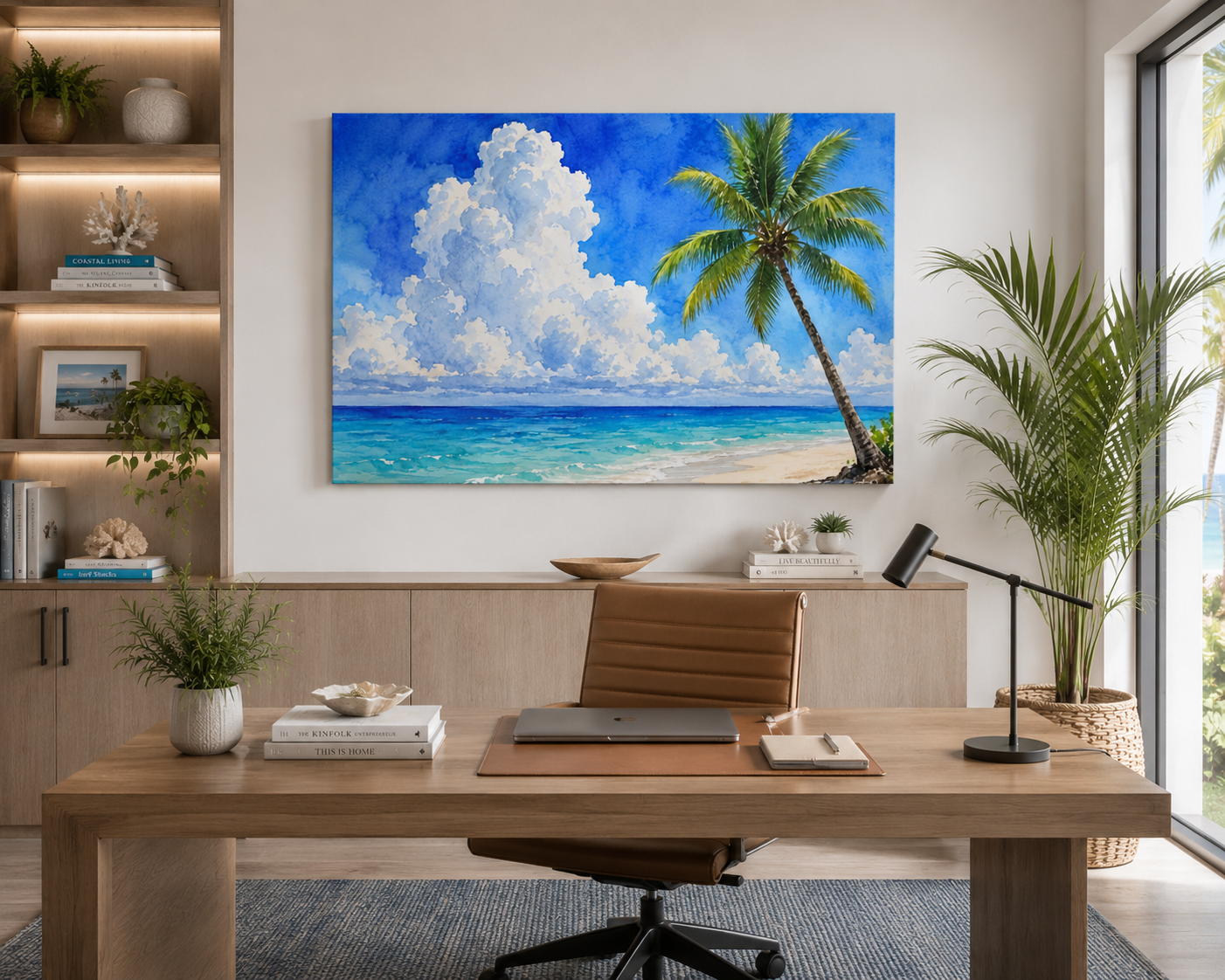 Tropical Beach Canvas Wall Art – Palm Tree Seascape Matte Stretched Print