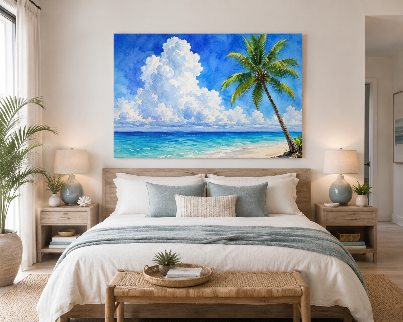 Tropical Beach Canvas Wall Art – Palm Tree Seascape Matte Stretched Print