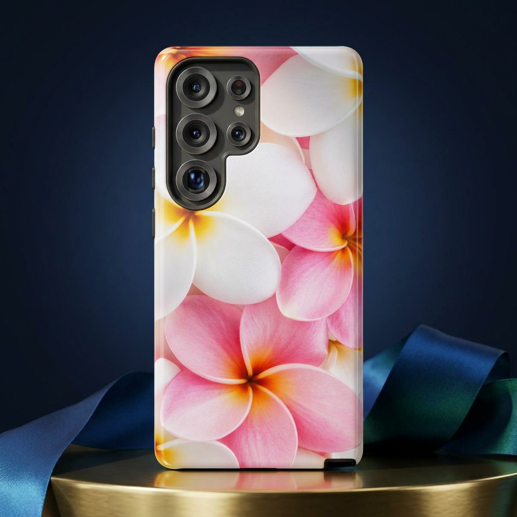 Plumeria Floral Tough Phone Case – Pink White Frangipani Protective Cover