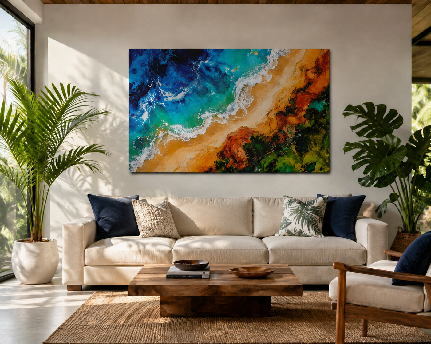 Coastal Shoreline Panoramic Canvas Print — Abstract Ocean Beach Wall Art