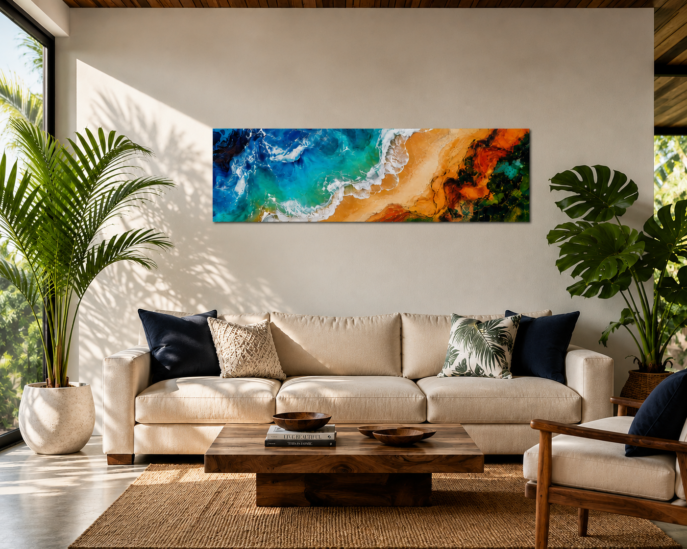Coastal Shoreline Panoramic Canvas Print — Abstract Ocean Beach Wall Art