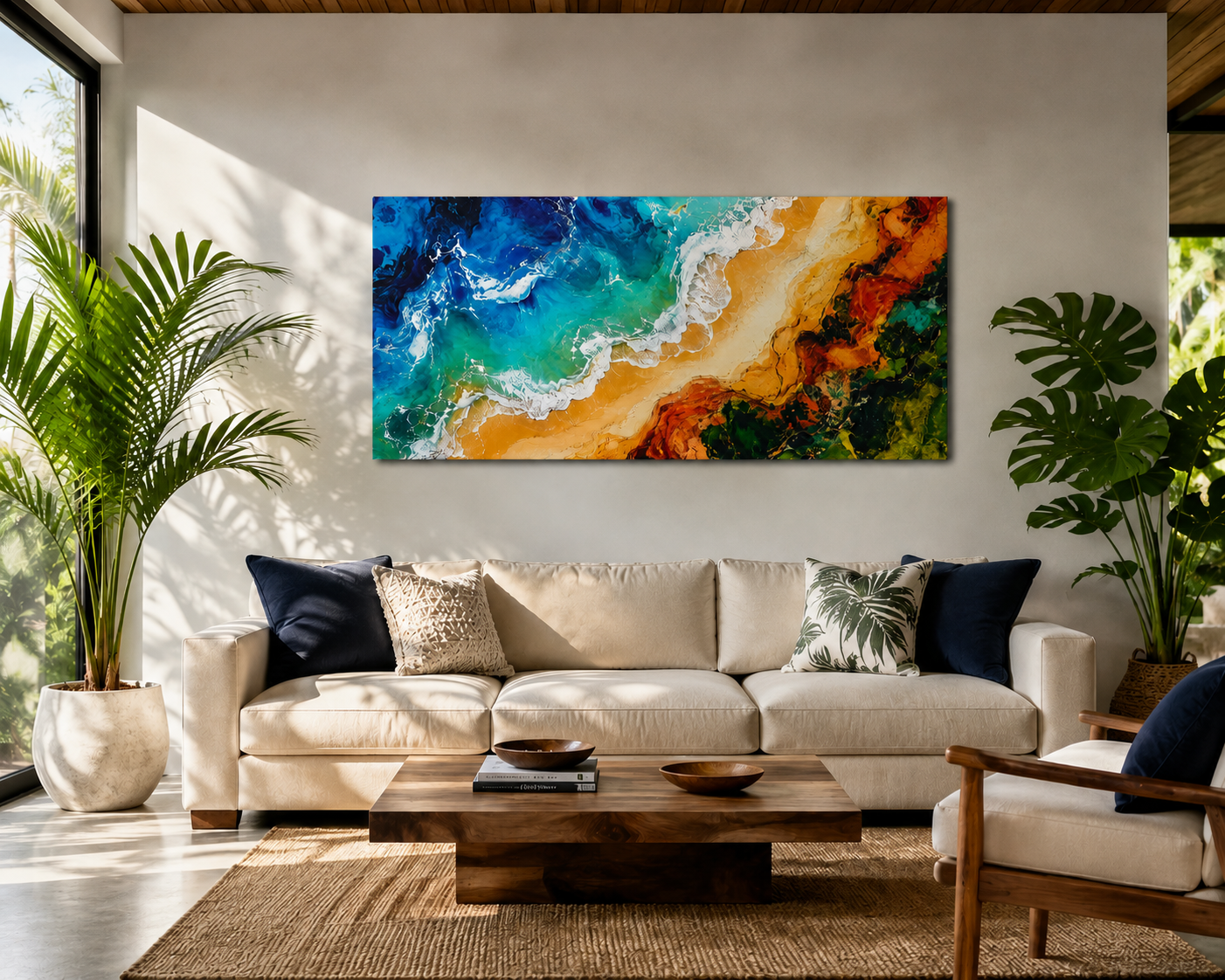 Coastal Shoreline Panoramic Canvas Print — Abstract Ocean Beach Wall Art