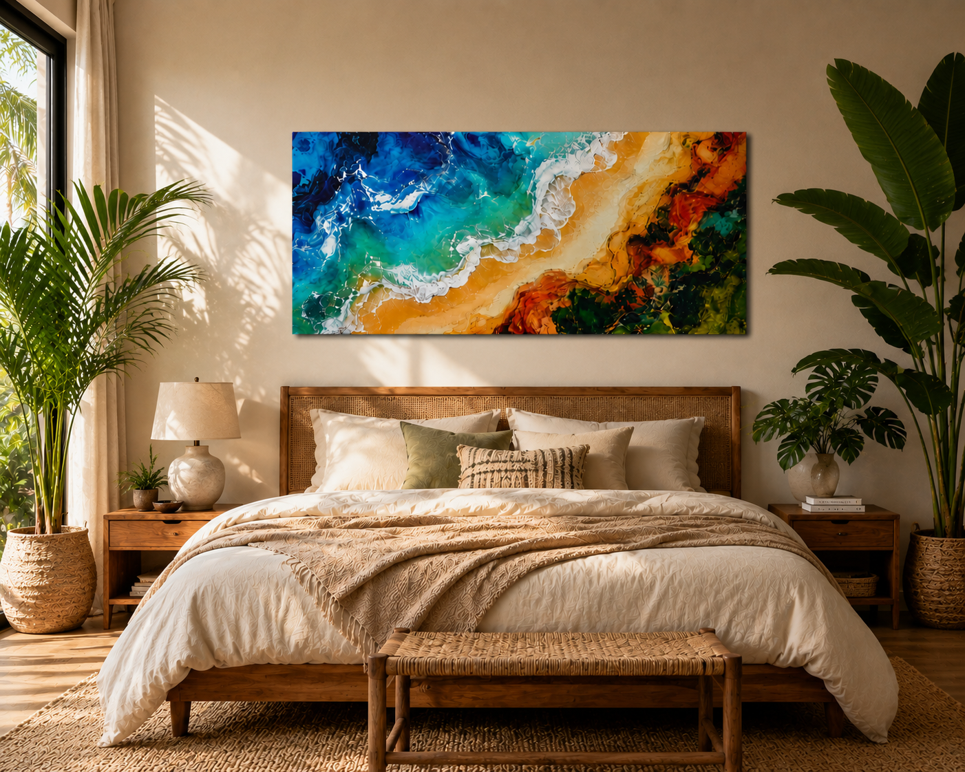 Coastal Shoreline Panoramic Canvas Print — Abstract Ocean Beach Wall Art