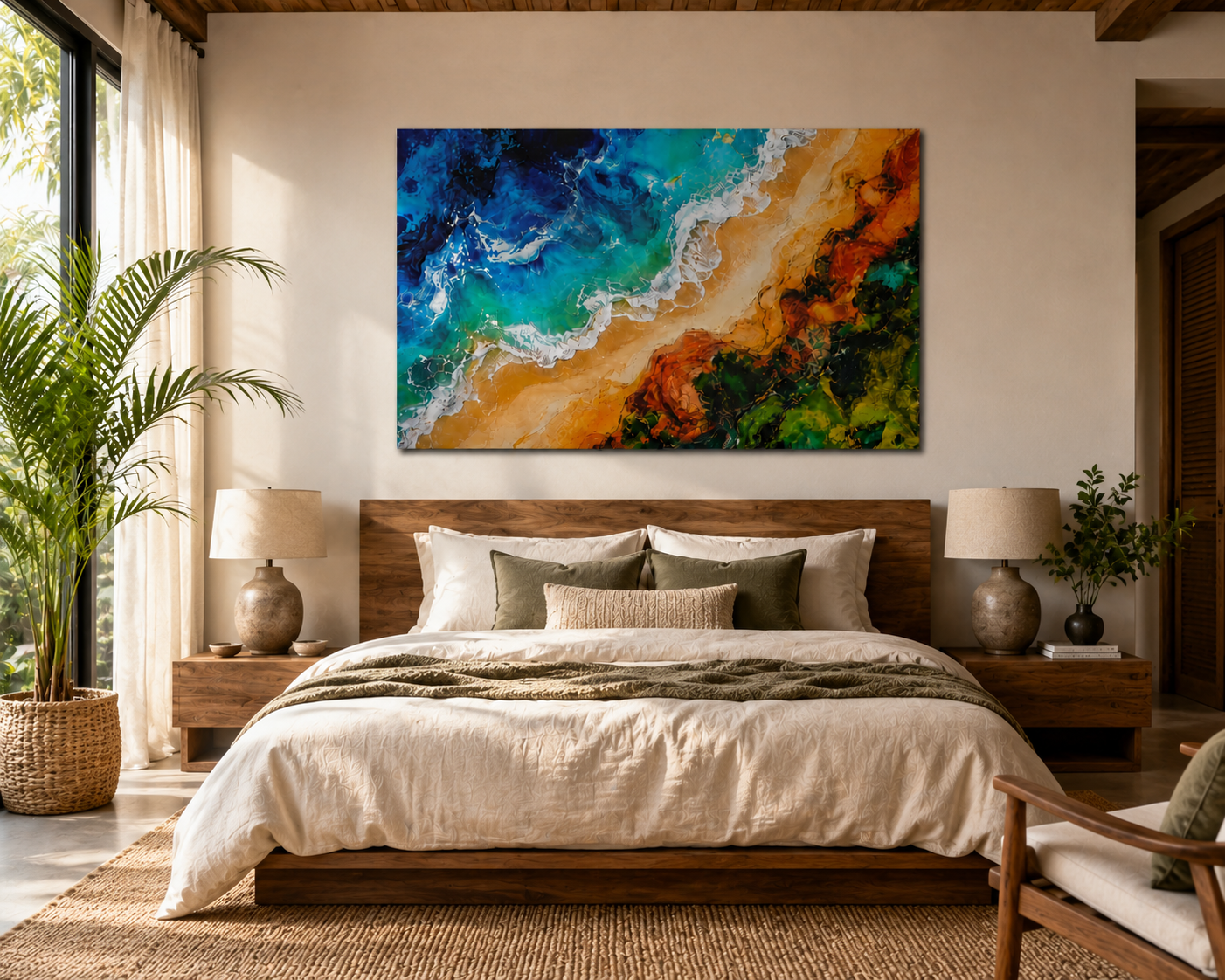 Coastal Shoreline Panoramic Canvas Print — Abstract Ocean Beach Wall Art