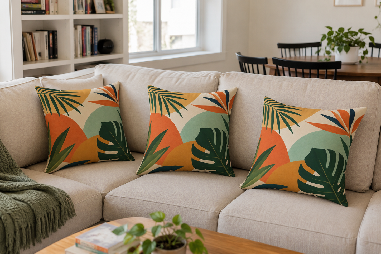 Tropical Leaf Faux Suede Pillow — Boho Palm Decorative Throw Pillow
