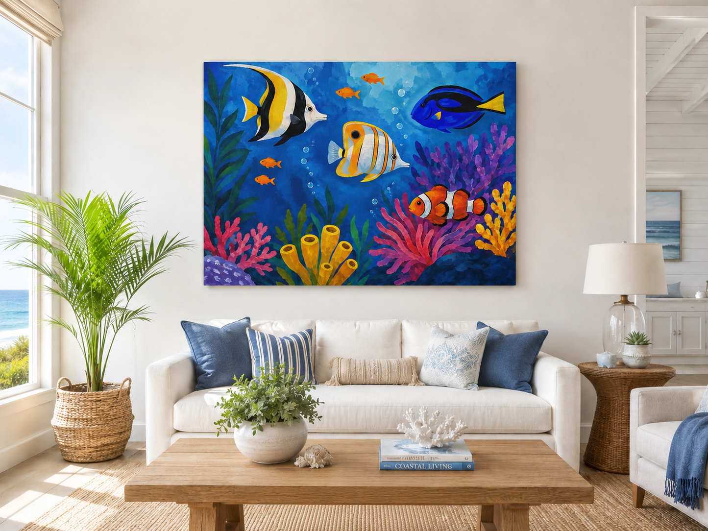 Colorful Tropical Fish Canvas Wall Art — Matte Stretched Ocean Reef Print