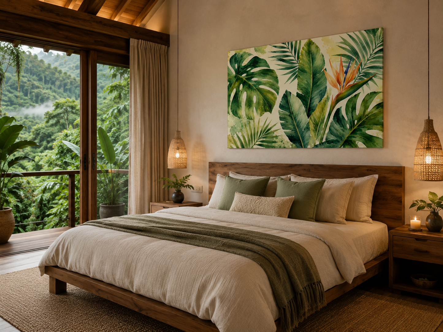 Tropical Palm Canvas Wall Art — Bird of Paradise Botanical Print, Matte Stretched 1.25"