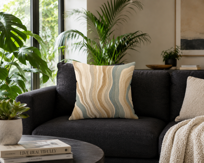 Wavy Neutral Abstract Throw Pillow — Faux Suede Square Decorative Cushion