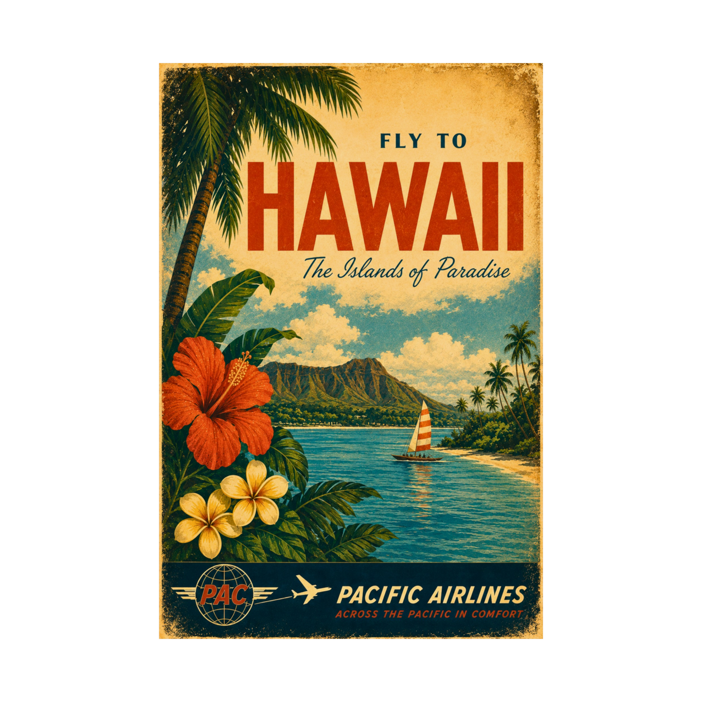Hawaii Vintage Travel Poster — Matte Vertical Poster
