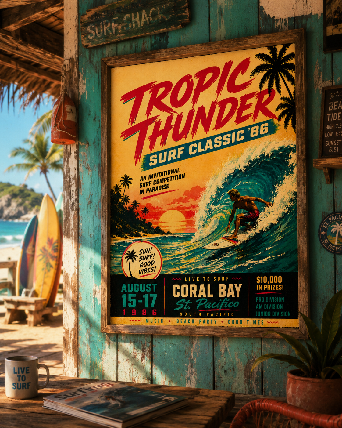 Surf Poster — "Tropic Thunder" Vintage Surf Classic Matte Poster