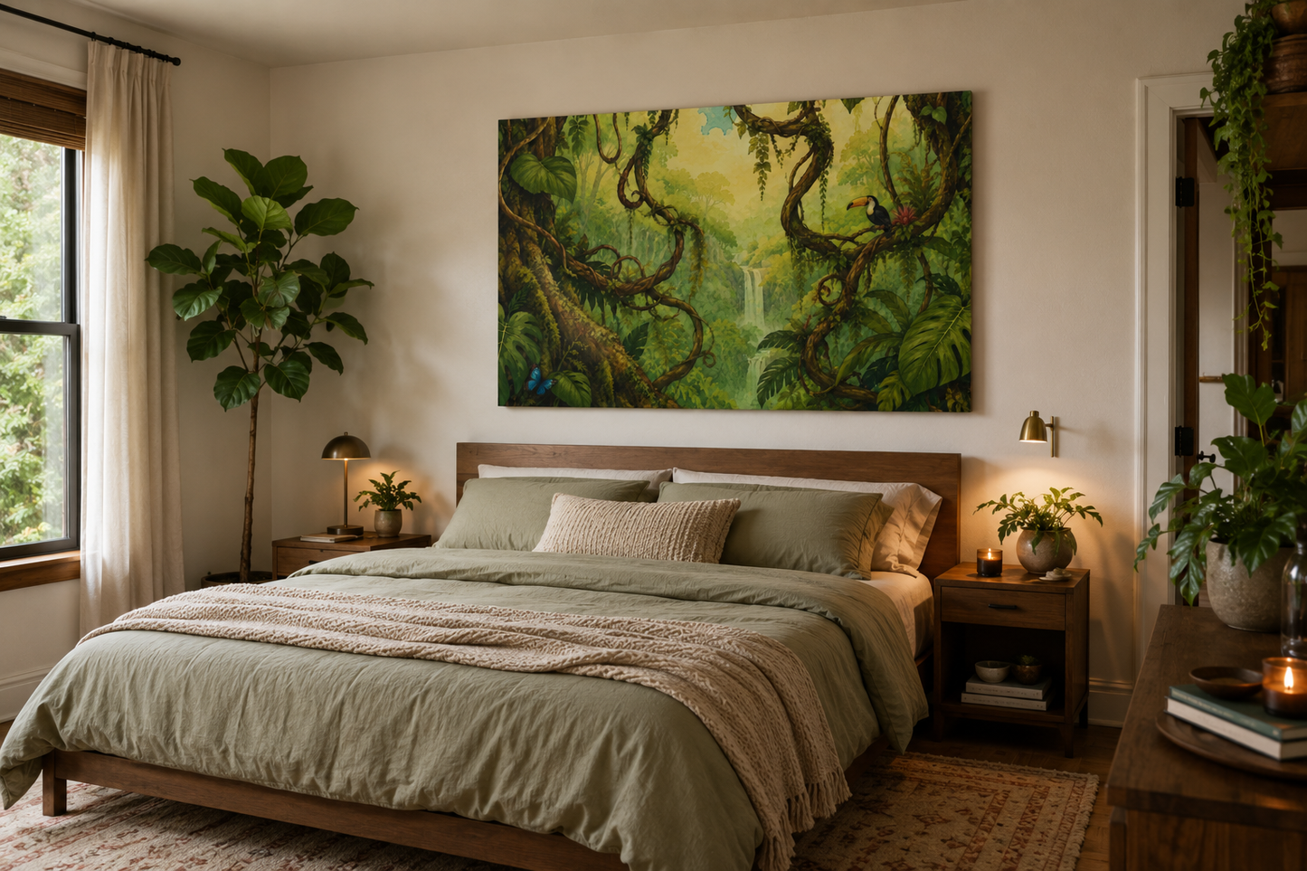 Tropical Jungle Canvas Wall Art — Toucan Waterfall Matte Stretched Print