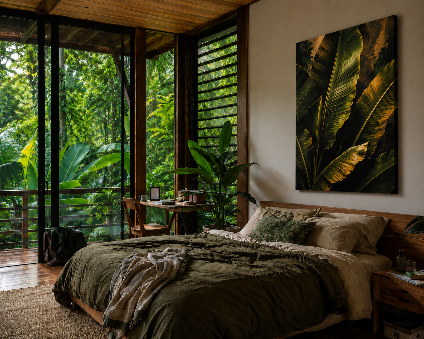 Tropical Banana Leaf Matte Canvas Wall Art – Green Botanical Stretched Print