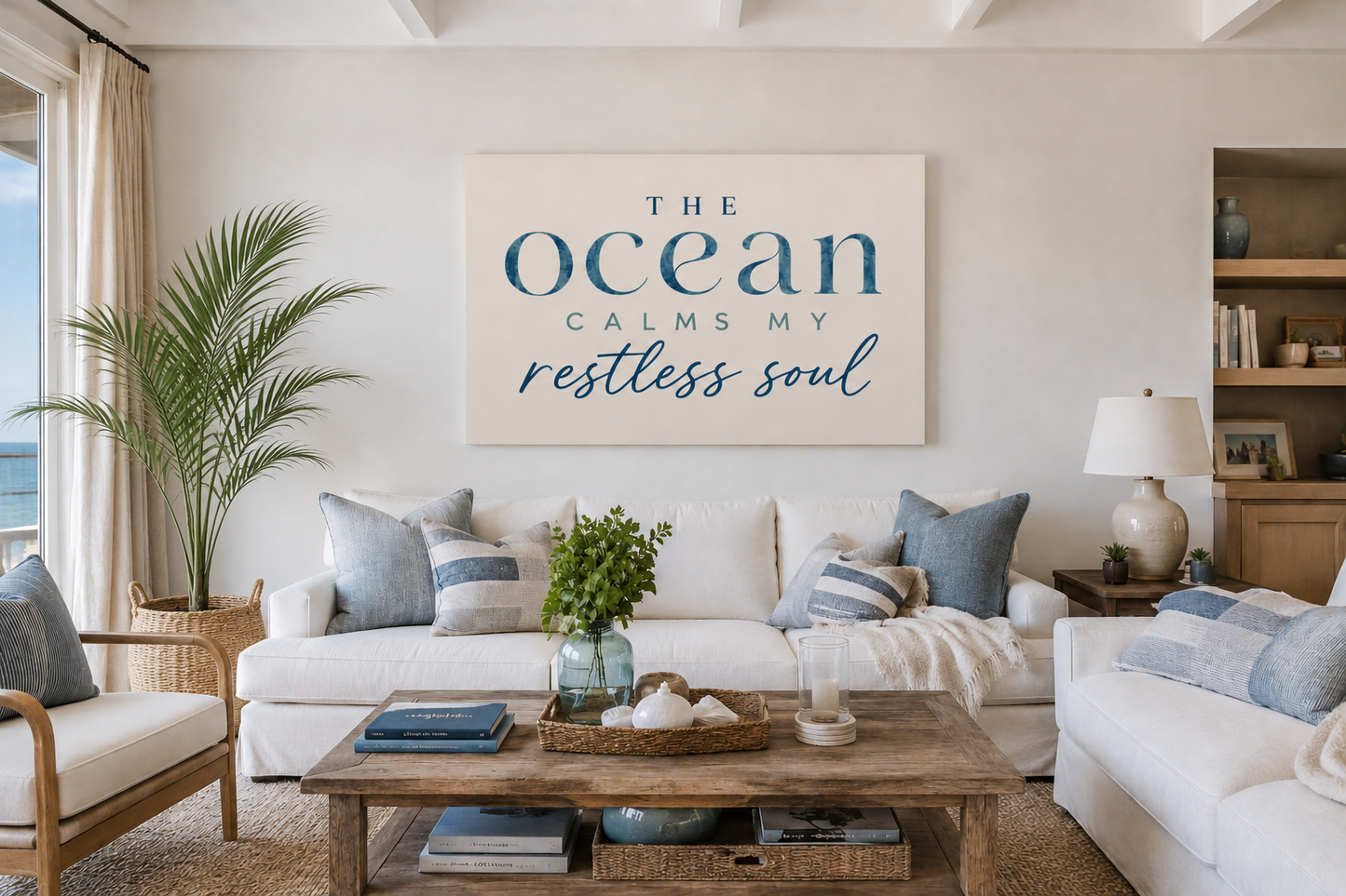 Canvas Wall Art — “The Ocean Calms My Restless Soul” Inspirational Beach Print