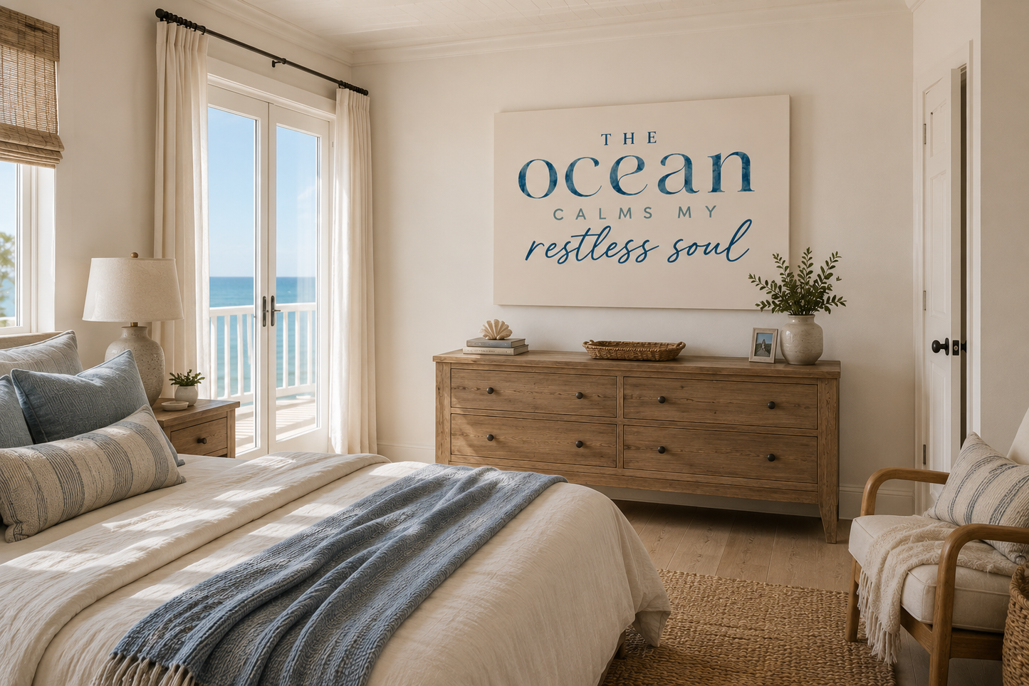 Canvas Wall Art — “The Ocean Calms My Restless Soul” Inspirational Beach Print