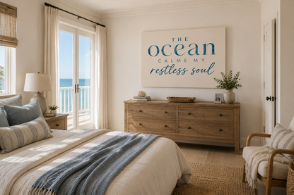 Canvas Wall Art — “The Ocean Calms My Restless Soul” Inspirational Beach Print