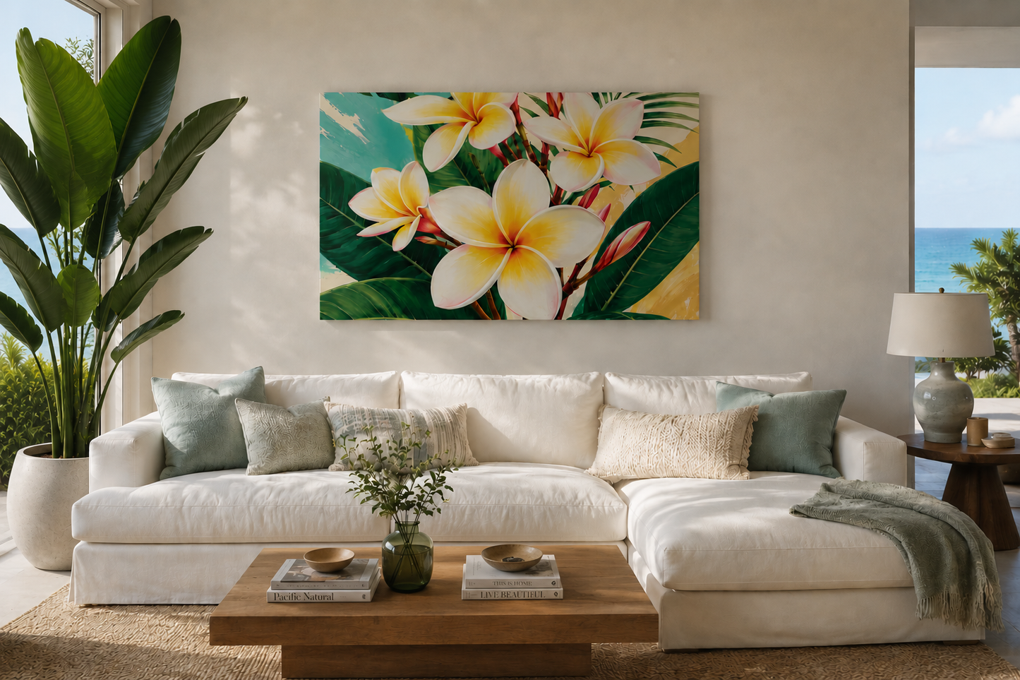 Frangipani Plumeria Tropical Floral Canvas Wall Art — Stretched 1.25" Matte