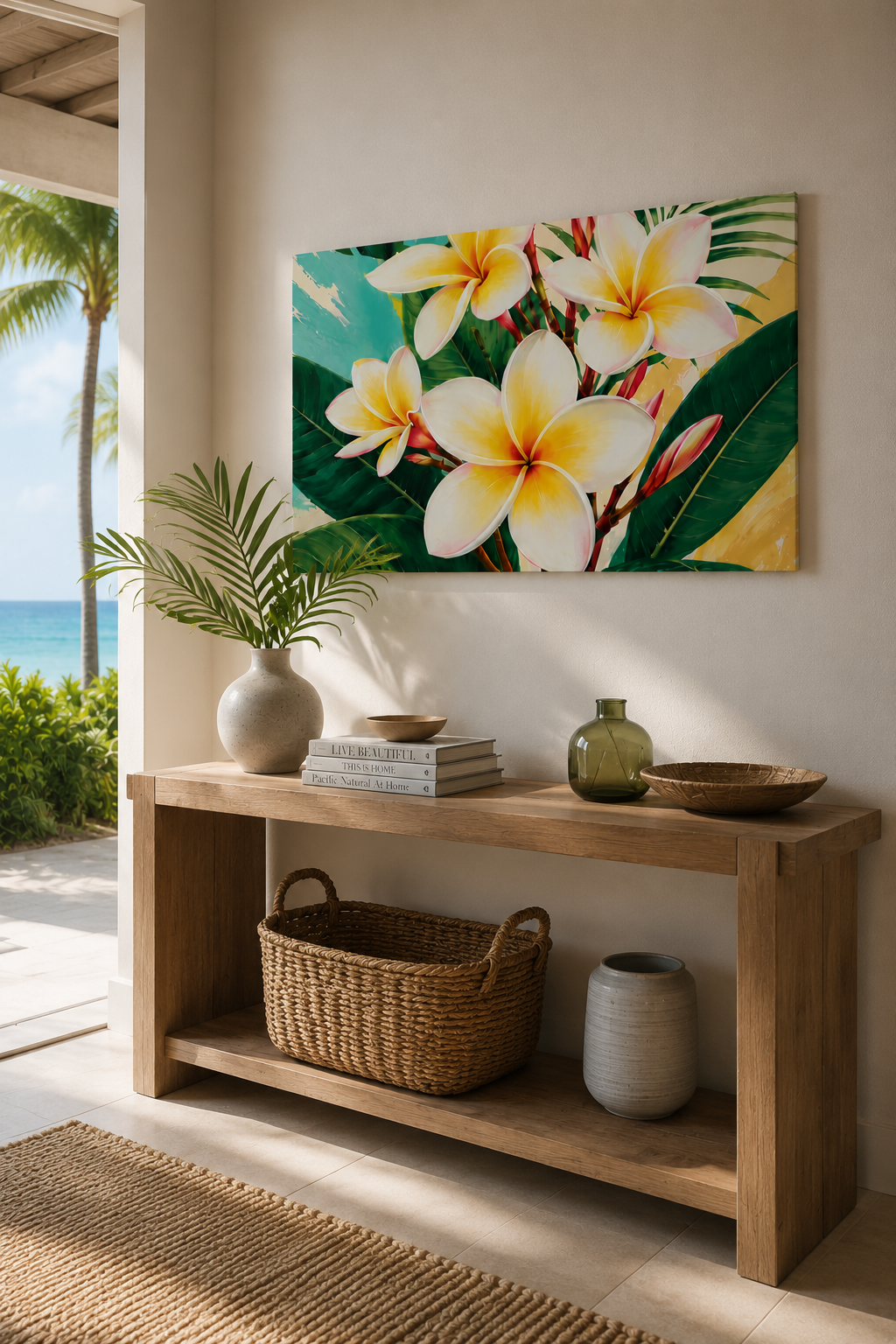 Frangipani Plumeria Tropical Floral Canvas Wall Art — Stretched 1.25" Matte