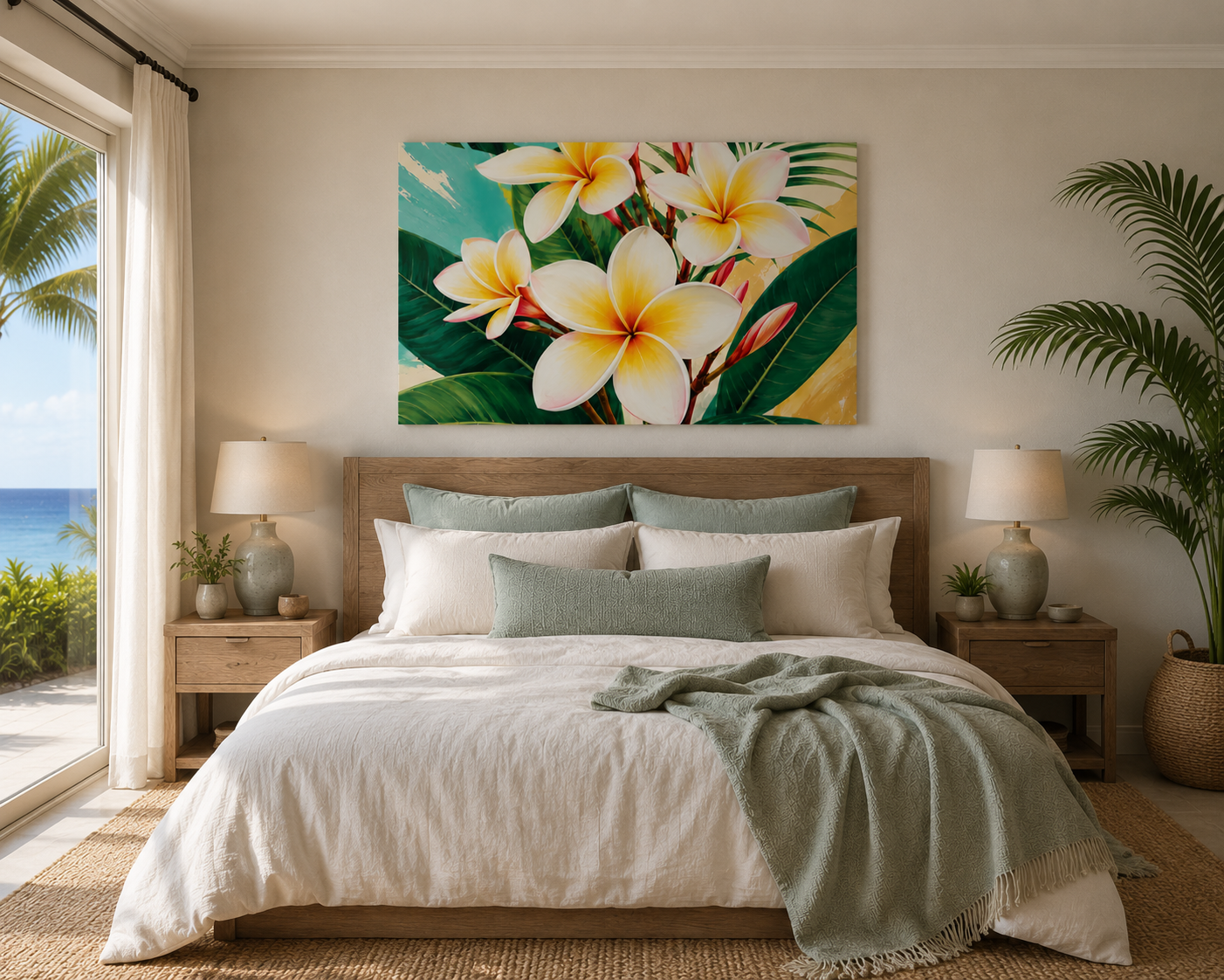 Frangipani Plumeria Tropical Floral Canvas Wall Art — Stretched 1.25" Matte