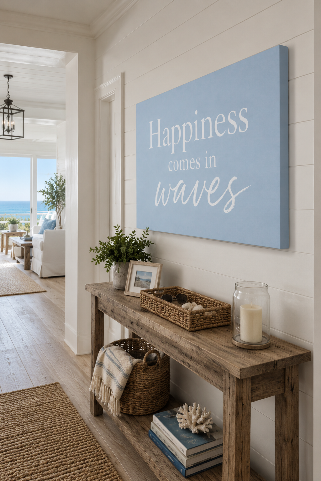Happiness Comes in Waves Matte Canvas Wall Art — Coastal Inspirational Quote
