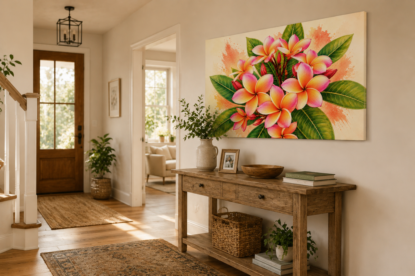 Plumeria Floral Canvas Print — Tropical Frangipani Wall Art (Matte Stretched)