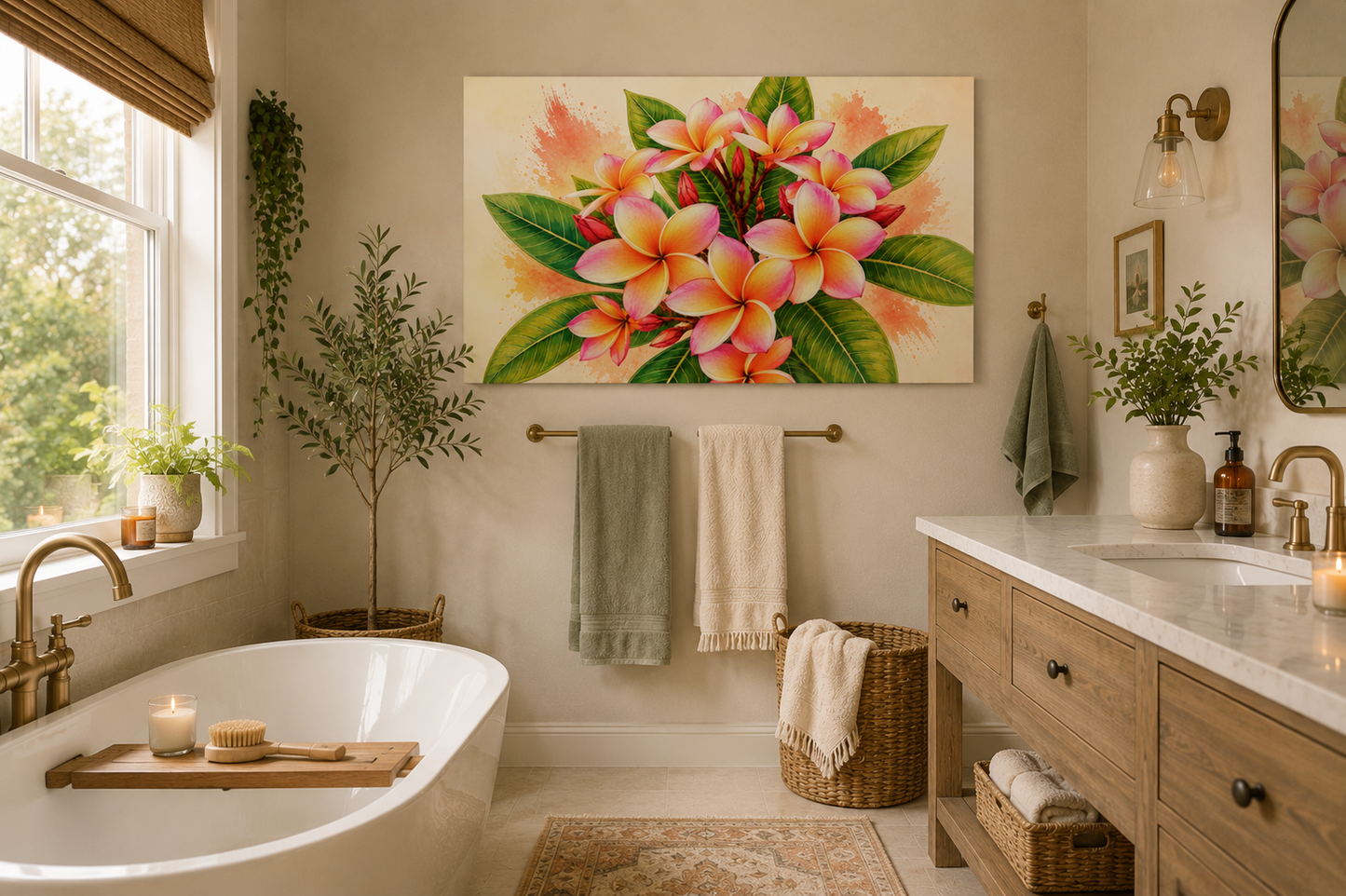 Plumeria Floral Canvas Print — Tropical Frangipani Wall Art (Matte Stretched)