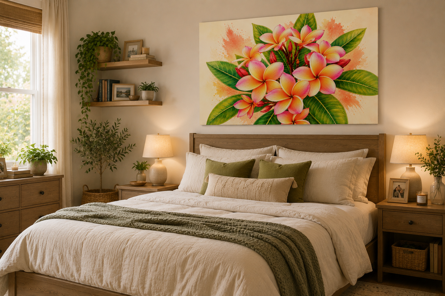 Plumeria Floral Canvas Print — Tropical Frangipani Wall Art (Matte Stretched)