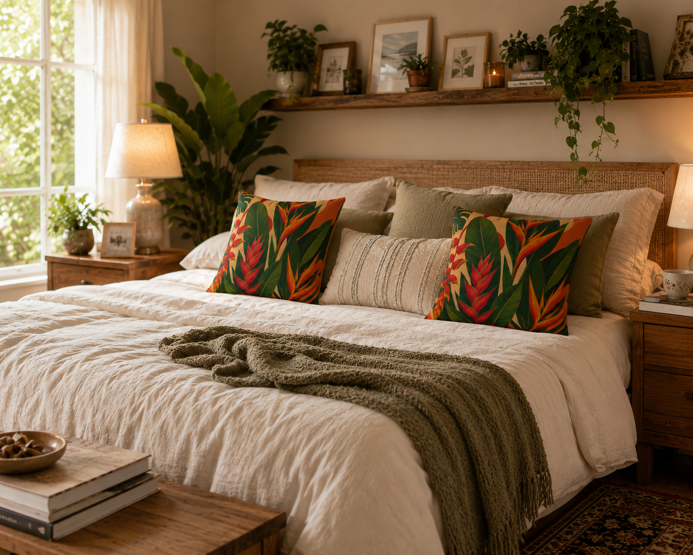 Tropical Heliconia Pillow — Vibrant Botanical Throw Pillow