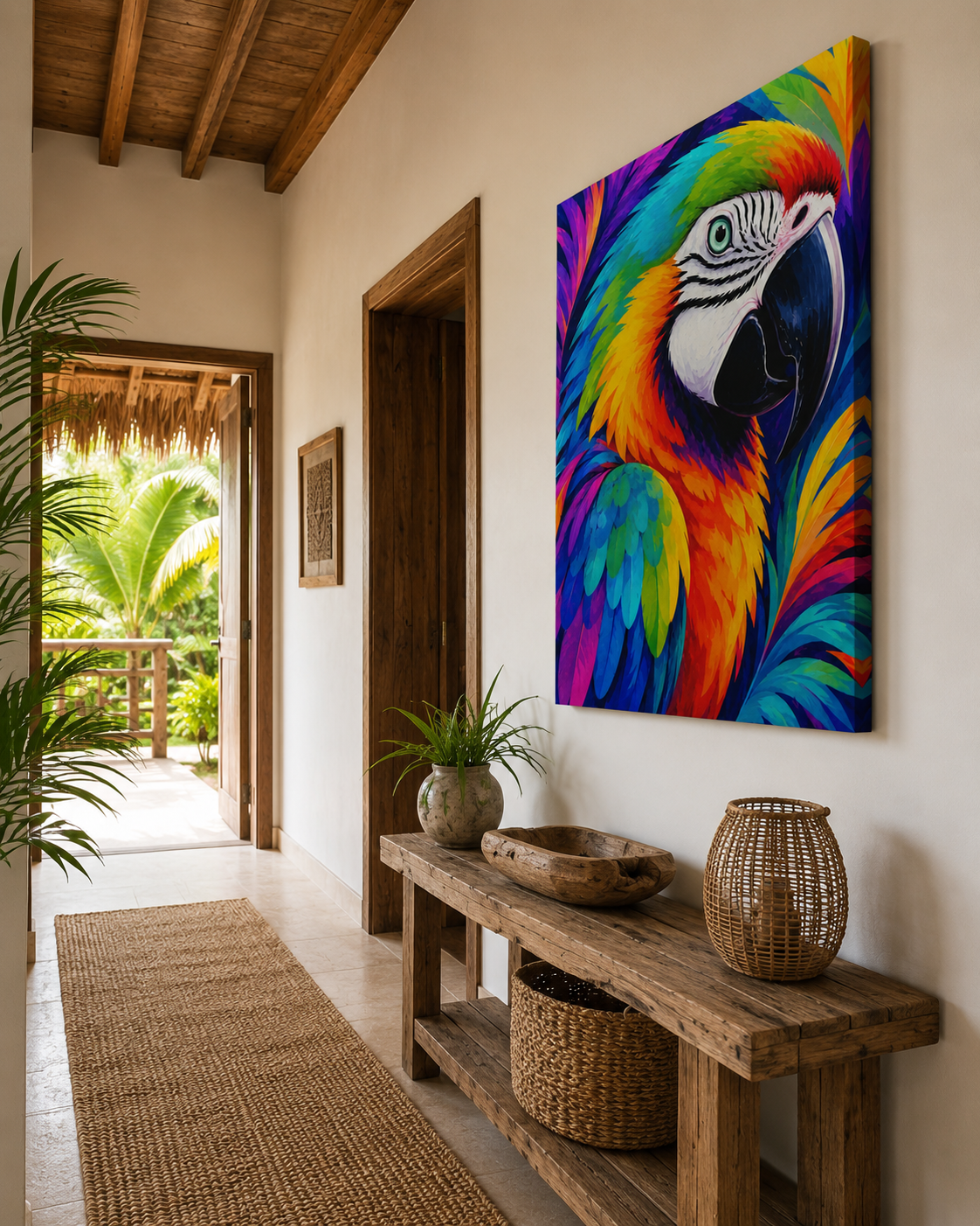 Vibrant Rainbow Macaw Matte Canvas Print - Stretched 1.25" Pop Art