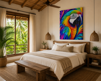 Vibrant Rainbow Macaw Matte Canvas Print - Stretched 1.25" Pop Art