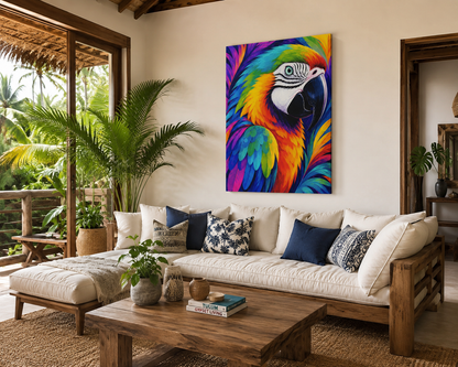 Vibrant Rainbow Macaw Matte Canvas Print - Stretched 1.25" Pop Art