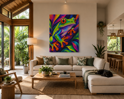 Vibrant Rainbow Tree Frog Matte Canvas Art - Stretched Wall Decor