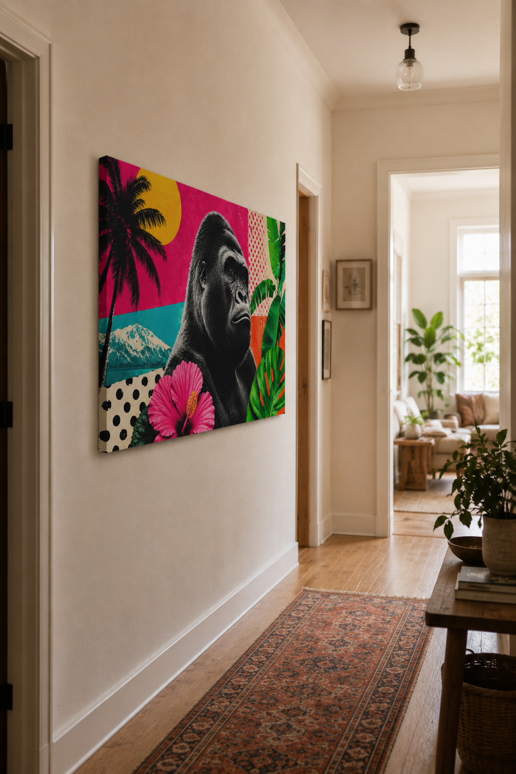 Tropical Gorilla Canvas Wall Art — Vibrant Pop Art Jungle Print
