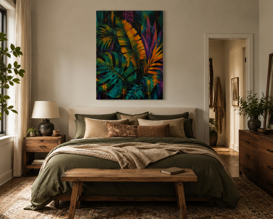 Tropical Foliage Canvas Wall Art - Vibrant Neon Jungle Matte Print