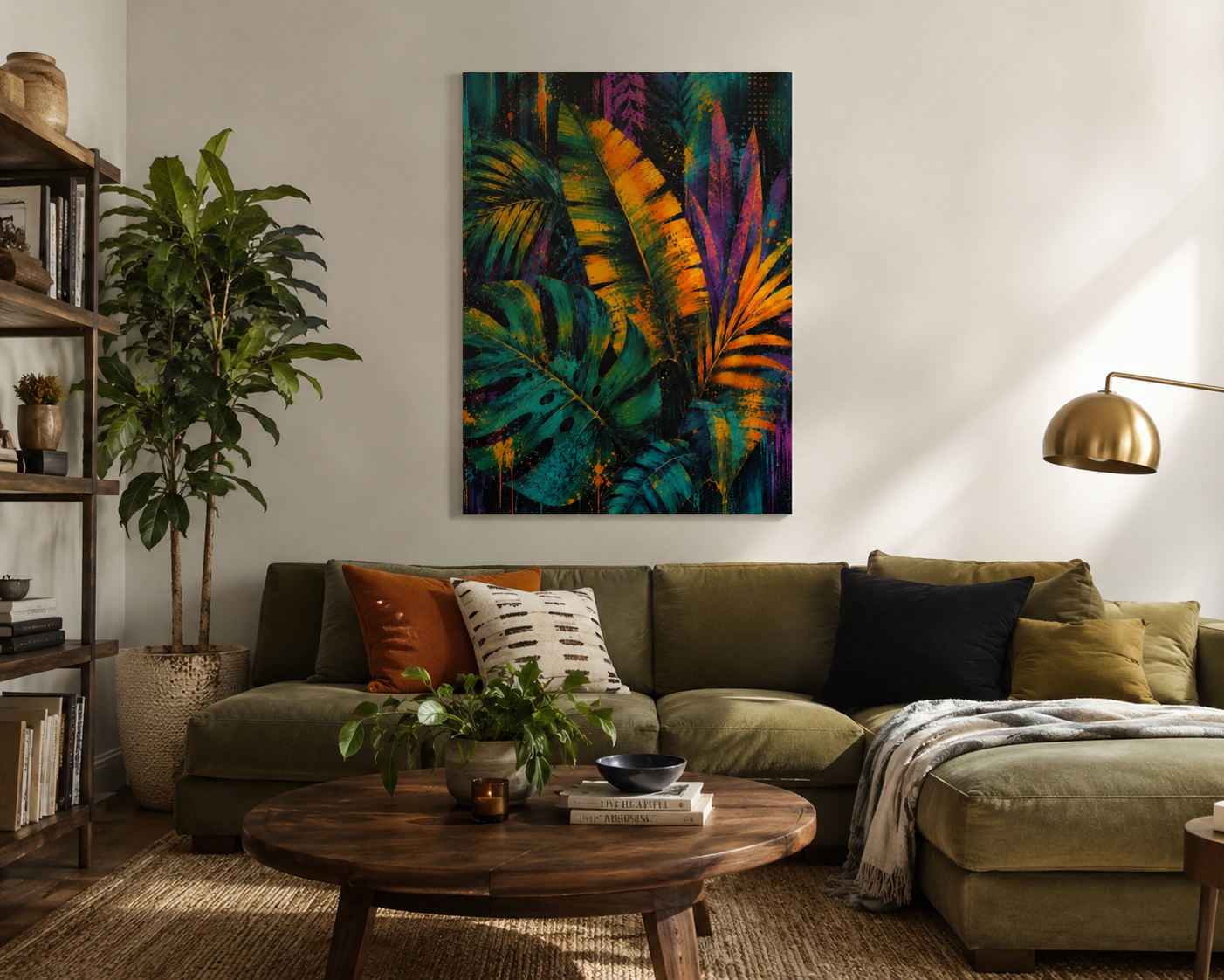 Tropical Foliage Canvas Wall Art - Vibrant Neon Jungle Matte Print