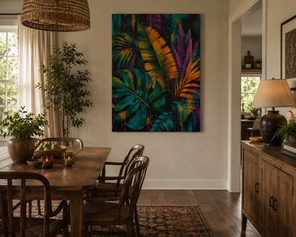 Tropical Foliage Canvas Wall Art - Vibrant Neon Jungle Matte Print