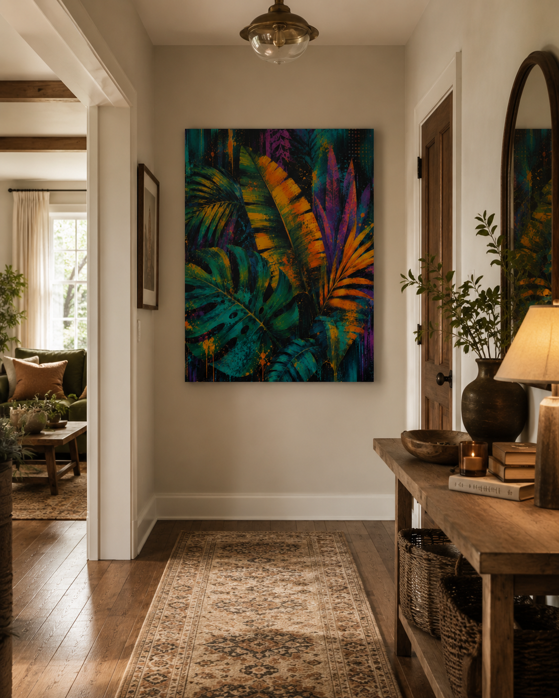 Tropical Foliage Canvas Wall Art - Vibrant Neon Jungle Matte Print