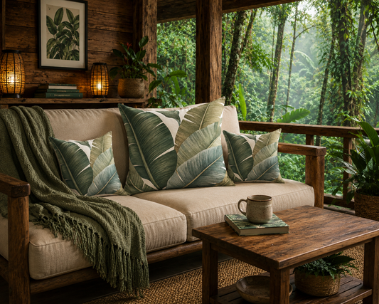 Tropical Banana Leaf Throw Pillow - Green Botanical Decorative Cushion