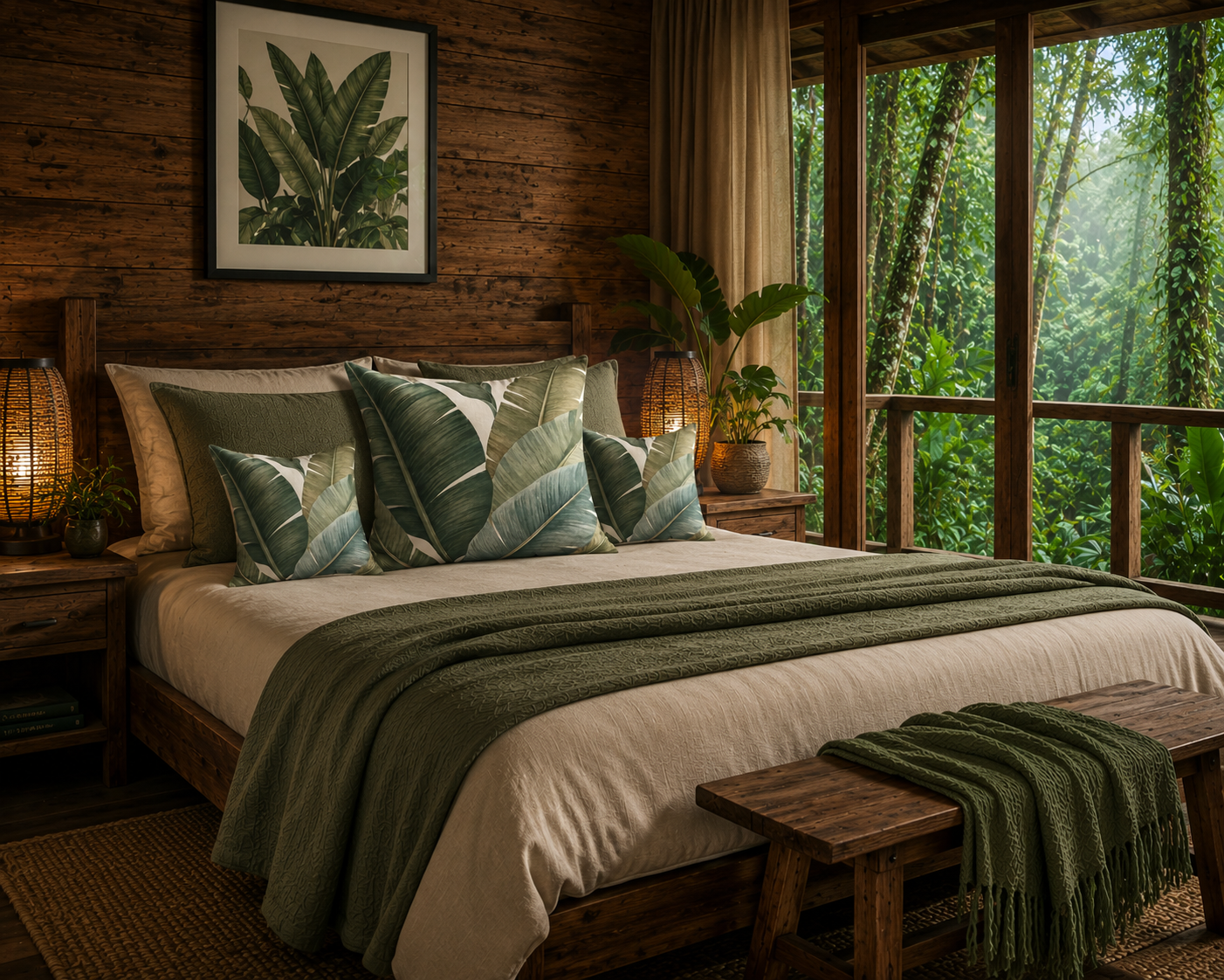 Banana Leaf Faux Suede Pillow - Tropical Green Decorative Throw Pillow