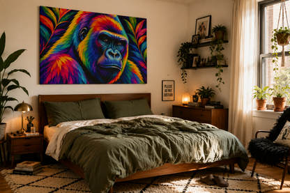 Vibrant Rainbow Gorilla Pop Art - Large Feature Canvas Print