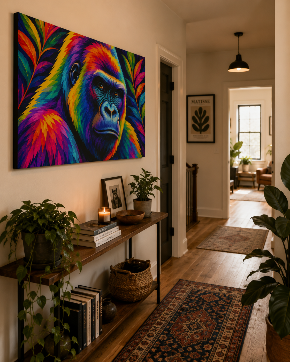 Vibrant Rainbow Gorilla Pop Art - Matte Stretched Canvas Print