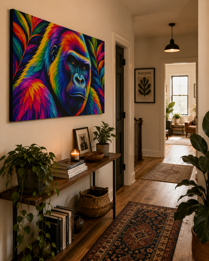 Vibrant Rainbow Gorilla Pop Art - Large Feature Canvas Print